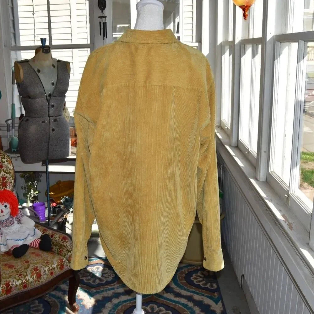 Vintage 70s Stag Hill Haband Corduroy Western Shirt Mustard Button Front Large
